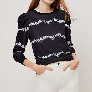 Loft Womens Puff Sleeve Sweater Forever Navy Size Small